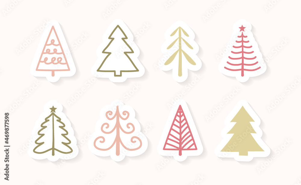 Concept of Christmas elements - hand drawn trees. Vector