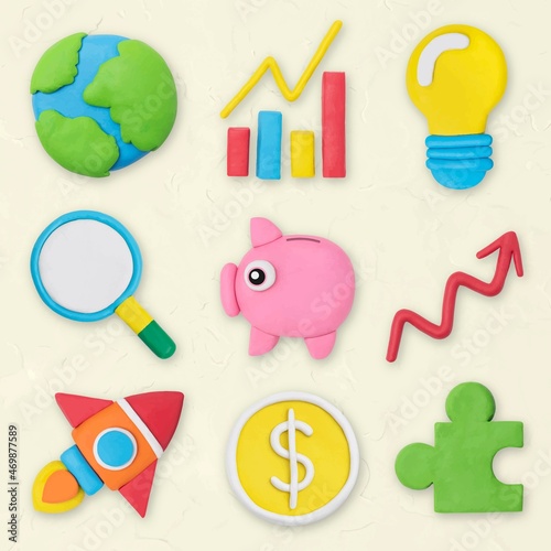 Marketing business icon vector creative colorful clay kids graphic set