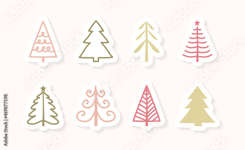 Concept of Christmas elements - hand drawn trees. Vector