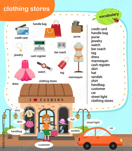 education vocabulary clothing stores vector illustration