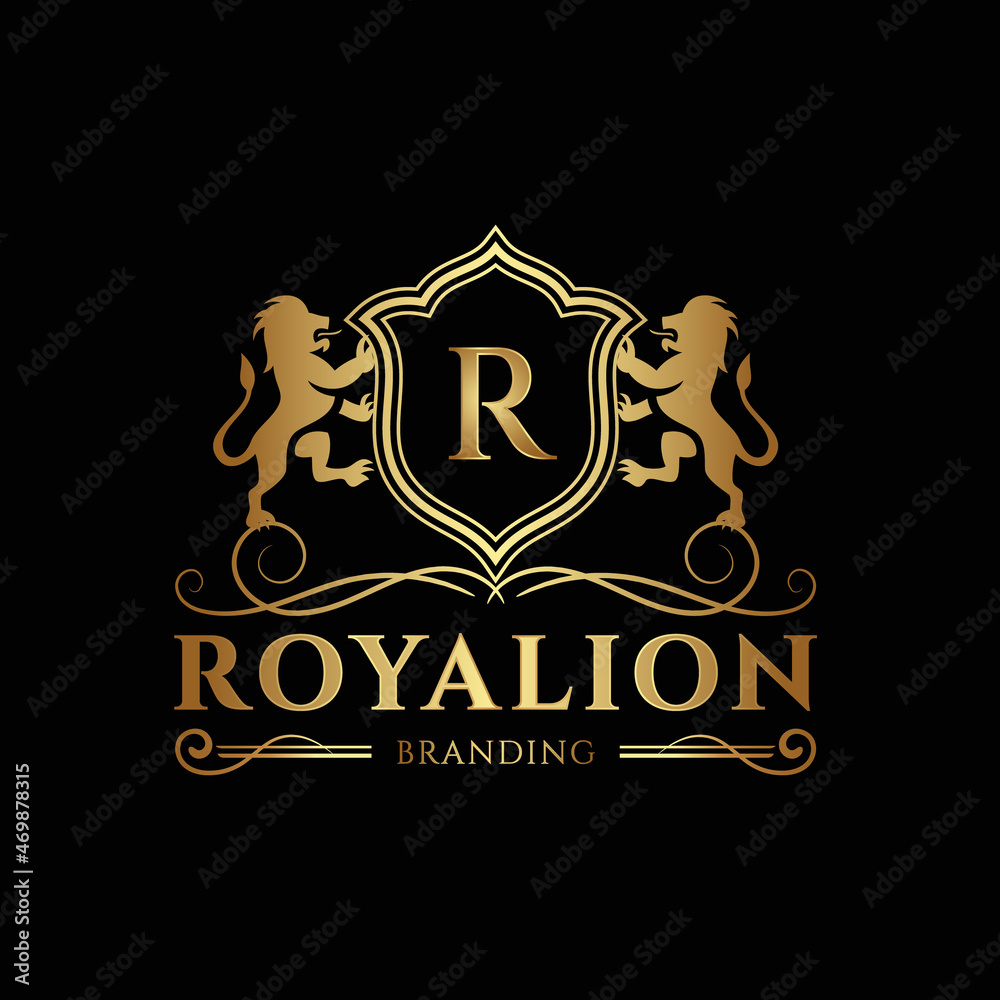 Luxury logo template design with lion vector illustration, emblem ...