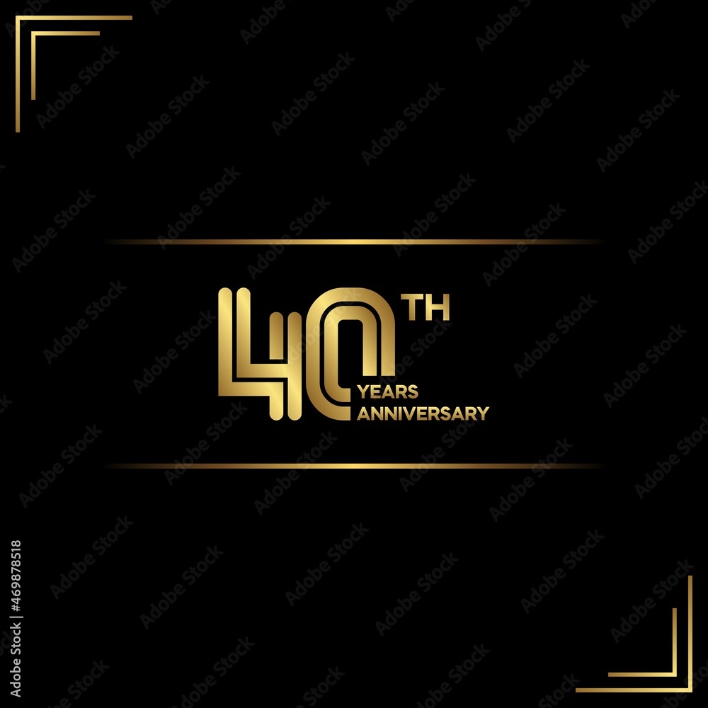 40th anniversary logo with gold color text on black background. vector - template - illustration