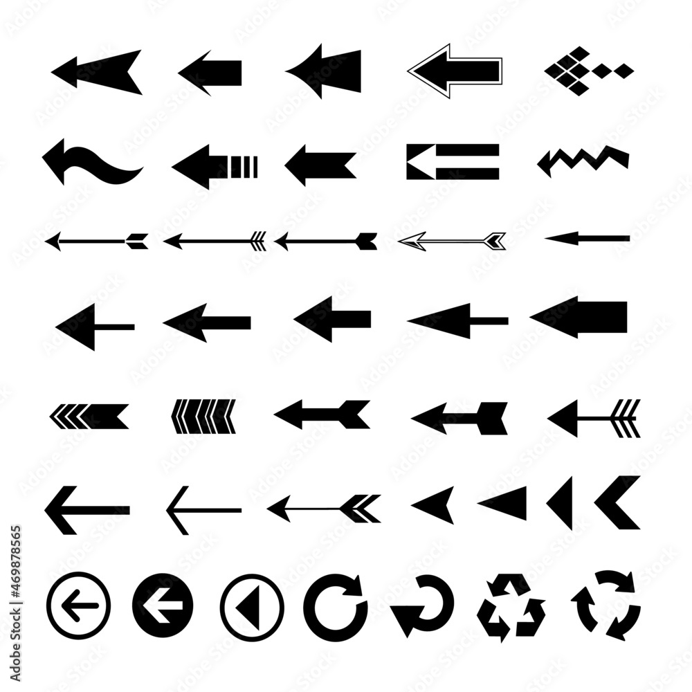 Set of black arrow icons on the white background