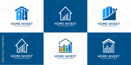 set of Home real estate with invest logo and statistic logo design Premium Vector