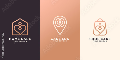 set of home care, care location and care shop logo template Premium Vector
