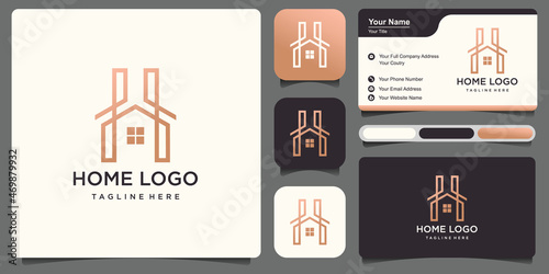 simple H letter house logo with business card .logo design Premium Vector