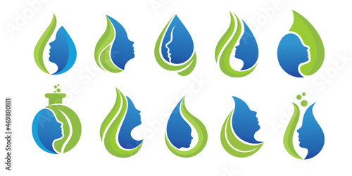 set of Woman beauty oil nature logo design with woman face . Premium Vector
