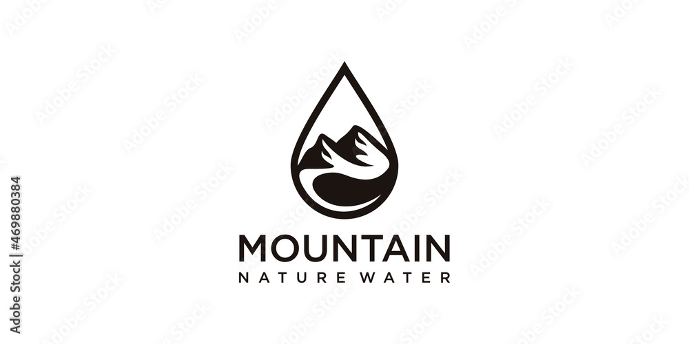 drop mountain nature logo icon with combination water, mountain and leaves. Premium Logo Vector drop mountain nature logo icon with combination water, mountain and leaves. Premium Logo Vector