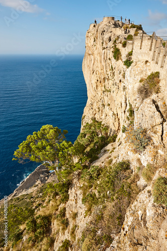 Rocky cliff viewpoint in Mallorca island. Es Colomer. Mallorca. Spain.