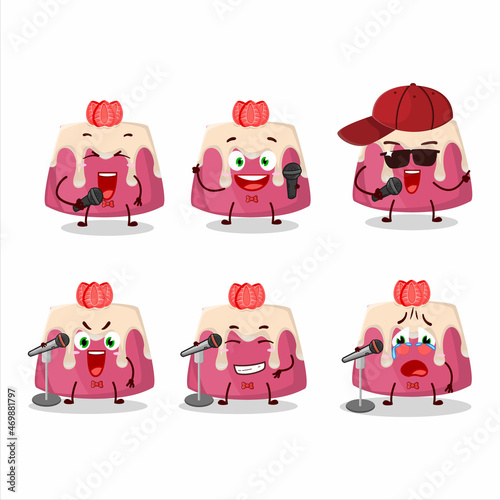 A Cute Cartoon design concept of strawberry pudding cake singing a famous song