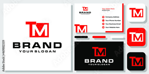 Initials Letters TM Red Strong Modern Abstract Monogram Logo Design with Business Card Template