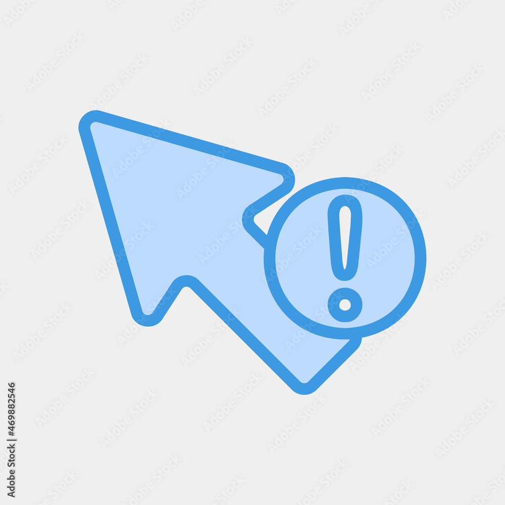 Warning cursor icon vector illustration in blue style, use for website mobile app presentation Warning cursor icon vector illustration in blue style, use for website mobile app presentation