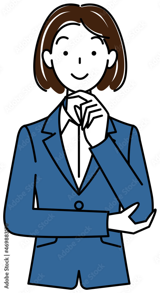 前向きに解決策を考えているスーツ姿の可愛いい女性 イラスト ベクター Cute Woman In A Suit Positive Thinking Of A Solution Illustration Vector Stock Vector Adobe Stock