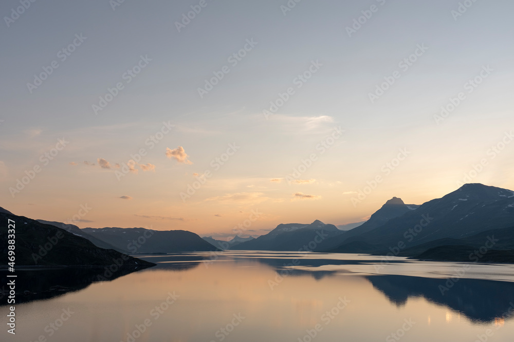 Mountain lake at sunset Mountain lake at sunset