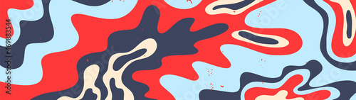 vector horizontal banner for website - 70s style psychedelic waves. Lo fi abstract border shapes. Website design template in hippie style. Groovy paint stains