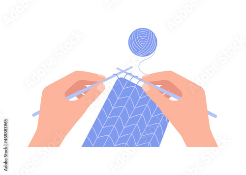 Handmade knit, teaching crochet at home. Learning knitting yarn. Making clothes. Vector illustration