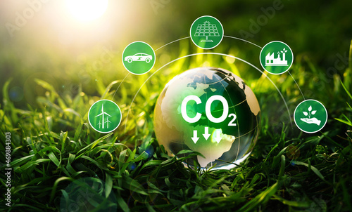 Sustainable development and green business based on renewable energy. Reduce CO2 emission concept. Renewable energy-based green businesses can limit climate change and global warming.  photo