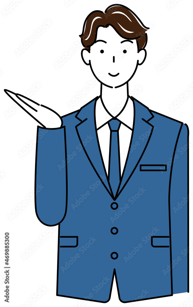 笑顔で受付案内をしているスーツ姿の可愛い男性 イラスト ベクター Cute Man In Suit Showing Receptionist With Smile Vector Illustration Stock Vector Adobe Stock