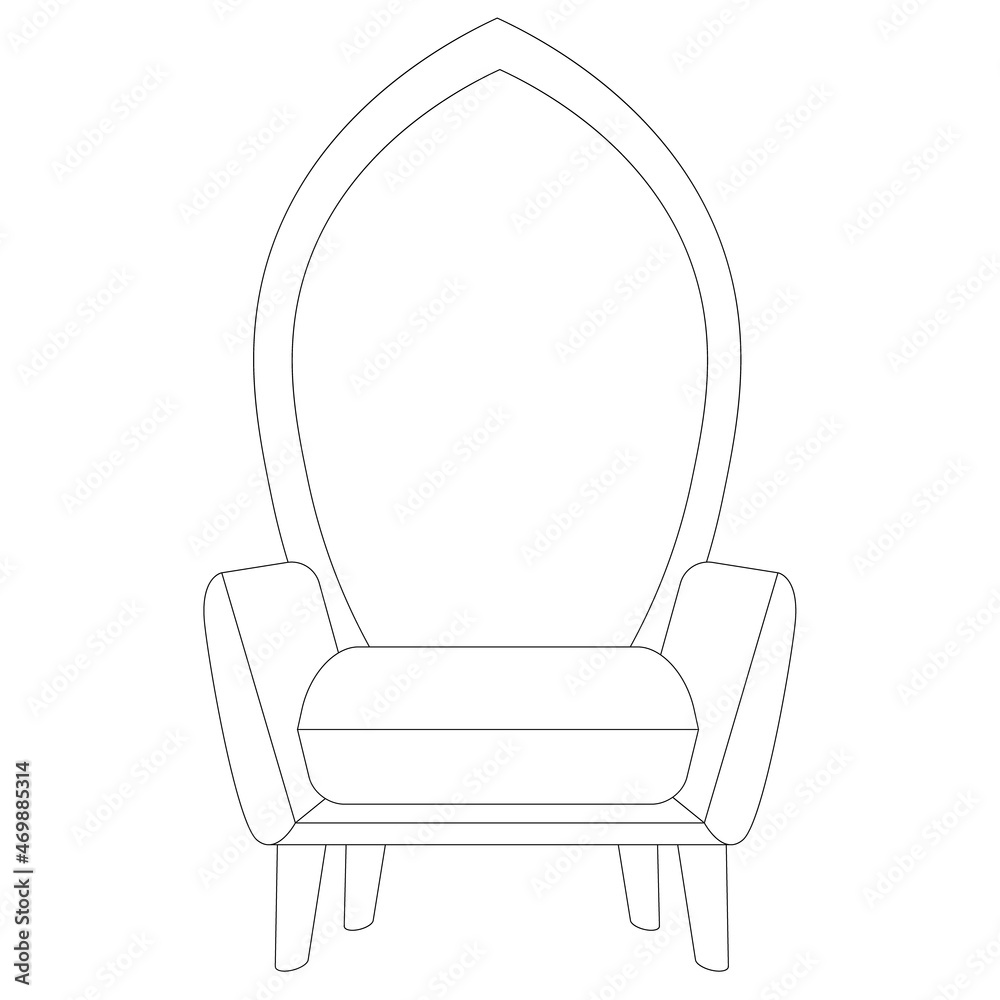 Cozy home chair coloring book with armrests and high back. Vector illustration is not a furniture theme.