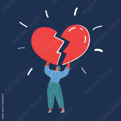 Vector illustration of Broken heart love. Woman heartbreaker over dark backround