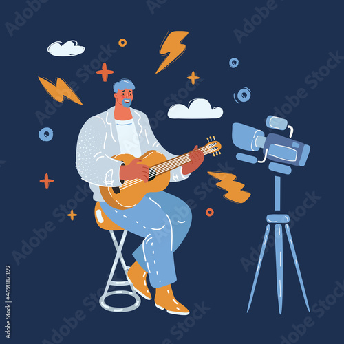 Vector illustration of Play music with guitar over dark backround