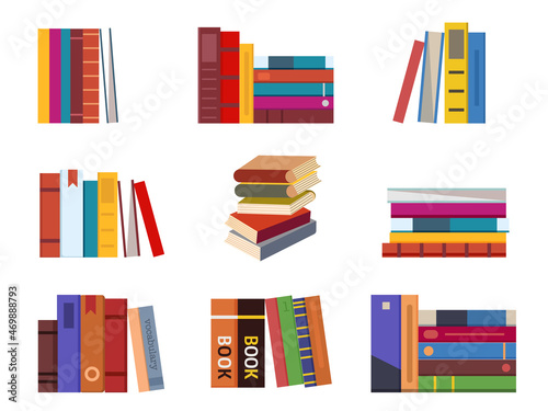 Books Stacks and Piles Set in Flat Design
