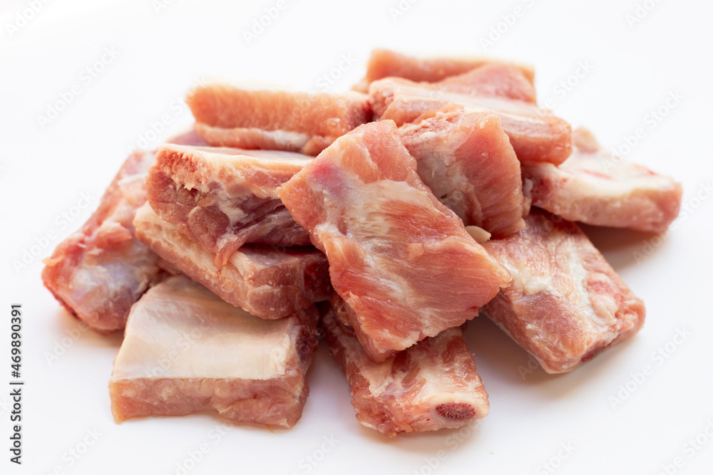 Raw pork ribs isolated on white background