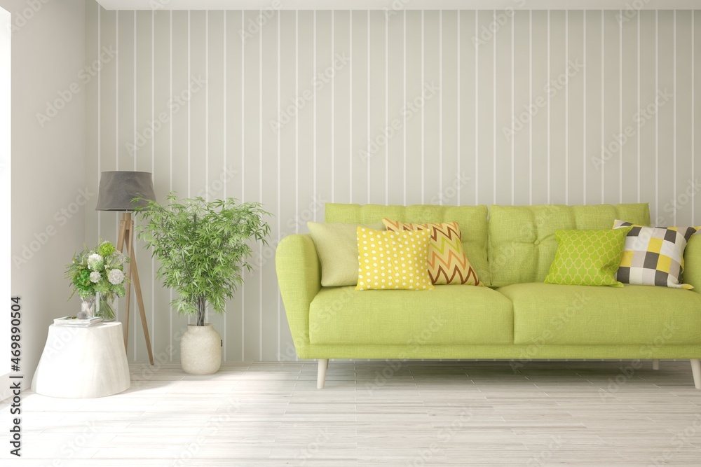 White living room with sofa. Scandinavian interior design. 3D illustration White living room with sofa. Scandinavian interior design. 3D illustration
