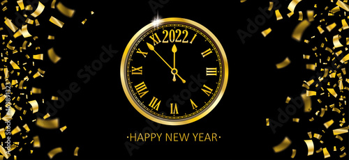 2022 Clock New Year Confetti Black Header