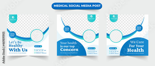 Set of social media post feed for hospital doctor clinic and dentist service health business marketing ads banner template