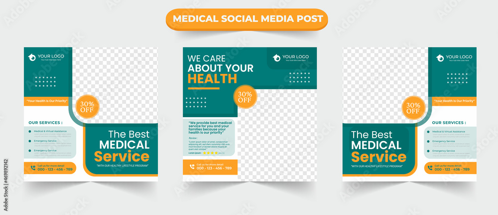 Medical healthcare set of social media post template design for promotional ads banner