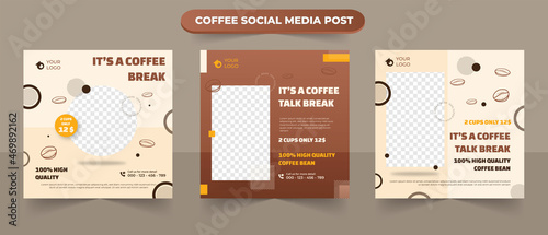 Set of coffee shop drink menu for social media post square usable for web ads poster flyer banner template