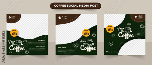 Set of coffee shop drink menu promotion for social media post square usable for web ads poster flyer banner template