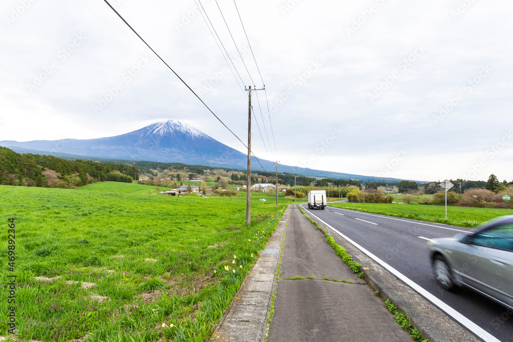 View of Asagiri Plateau with Mt. Fuji in summer.
