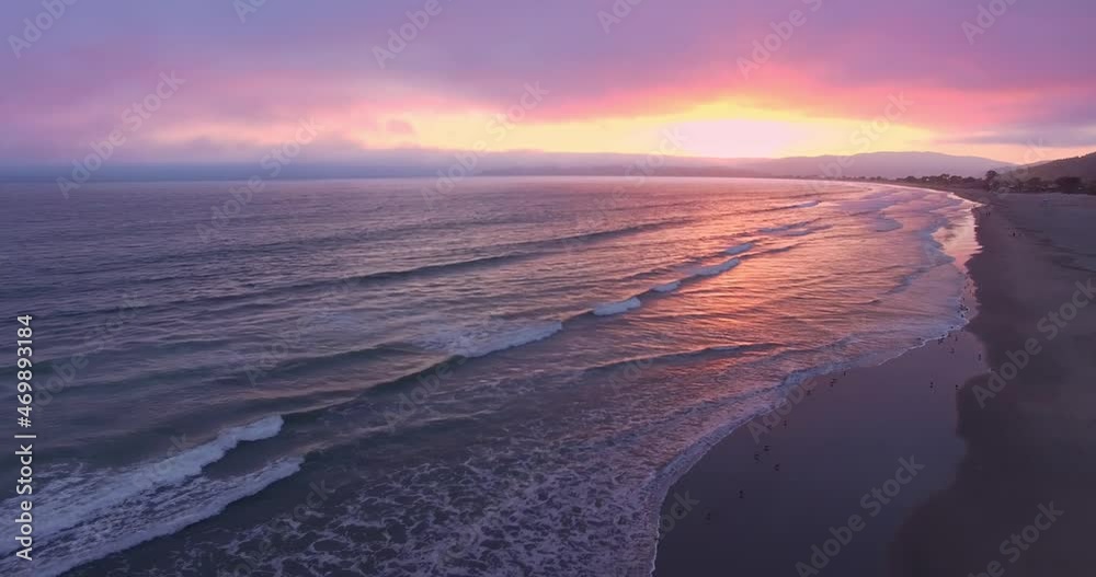 Aerial over a california beach at sunset, San Francisco