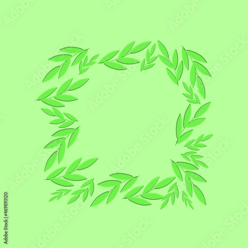Fototapeta Naklejka Na Ścianę i Meble -  
Template postcard with green twigs with leaves in the shape of a square on a green background. To celebrate February 14, Valentine's Day or March 8. Wallpaper, flyers, invitations, posters, brochure,