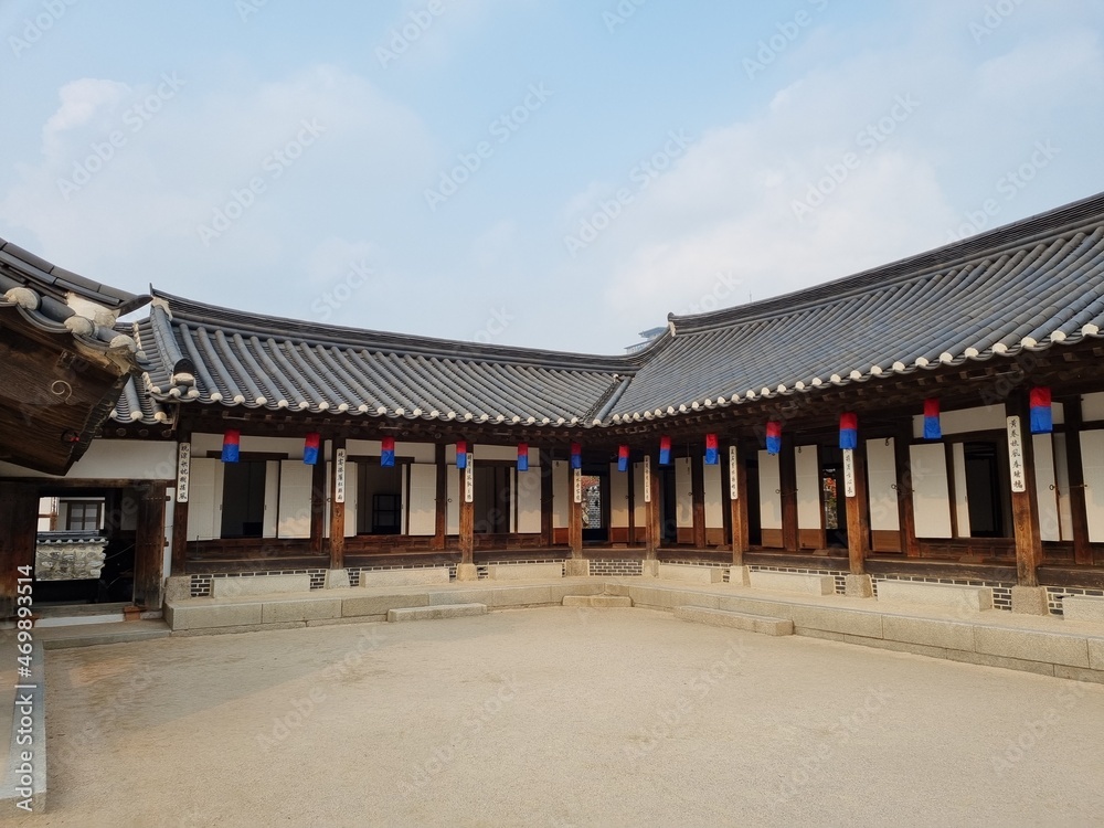 Korean traditional house in autumn