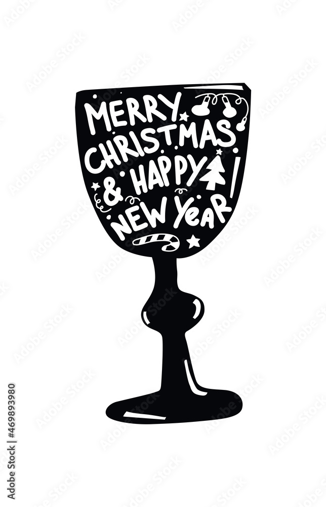 Christmas drink with lettering. Mulled wine ingridients handwritten. New year 2022 lettering in champagne glass. Christmas drink with lettering. Mulled wine ingridients handwritten. New year 2022 lettering in champagne glass.