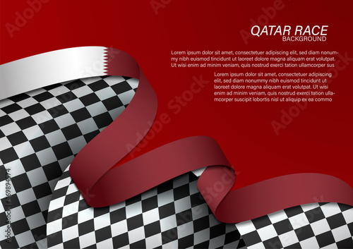 racing flag with Qatar flag color ribbon, Vector Illustration