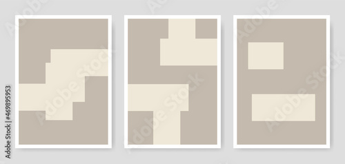 Geometric posters of square, rectangle lines of beige and brown colors. Abstract shapes print collection in minimalist style. Contemporary wall art illustrations.