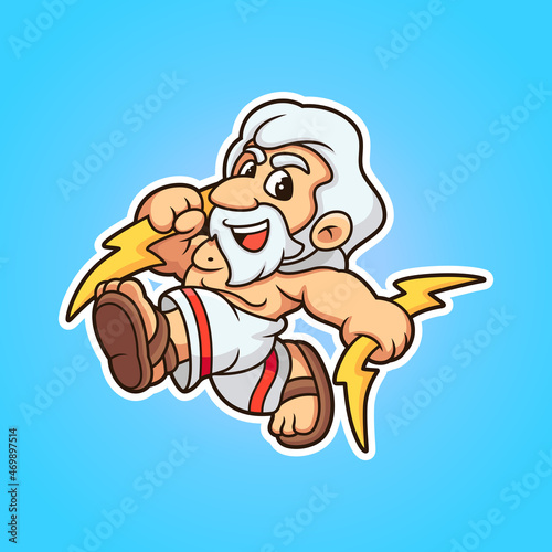 Cute zeus holding lighting bolt cartoon