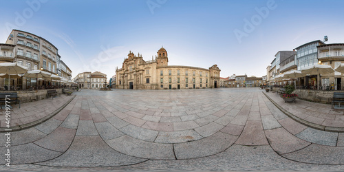 360º panoramic view of the main square of Celanova with the monastery of San Salvador. photo