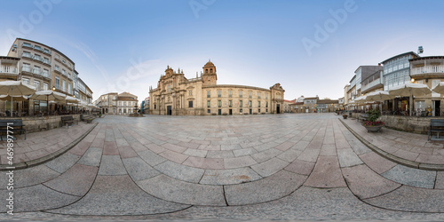 360º panoramic view of the main square of Celanova with the monastery of San Salvador.