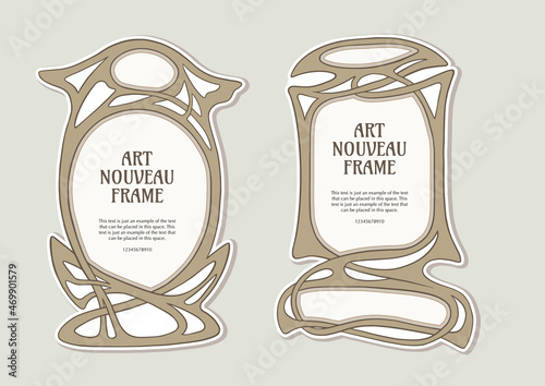 Label, decorative frame, border. Element for design. Template for product label, cosmetic packaging. Easy to edit. Vector illustration. In art nouveau style, vintage, old, retro style.