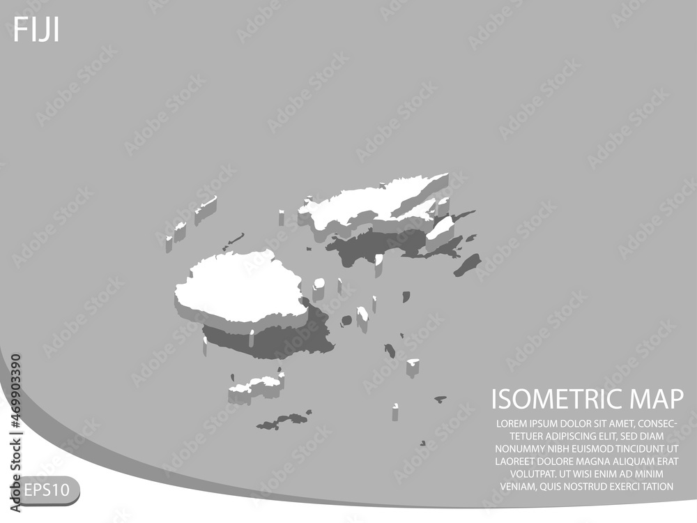 white isometric map of Fiji elements gray background for concept map ...