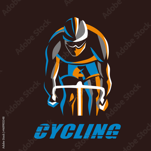 cycling race stylized symbol, outlined cyclist vector silhouette