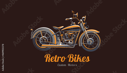 retro motorcycle emblem template on the dark background, bike silhouette