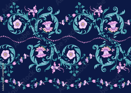 Seamless pattern, background. Colored vector illustration. In baroque, rococo, victorian, renaissance style. In decorative style. Ethnic patterned ornate hand drawn.