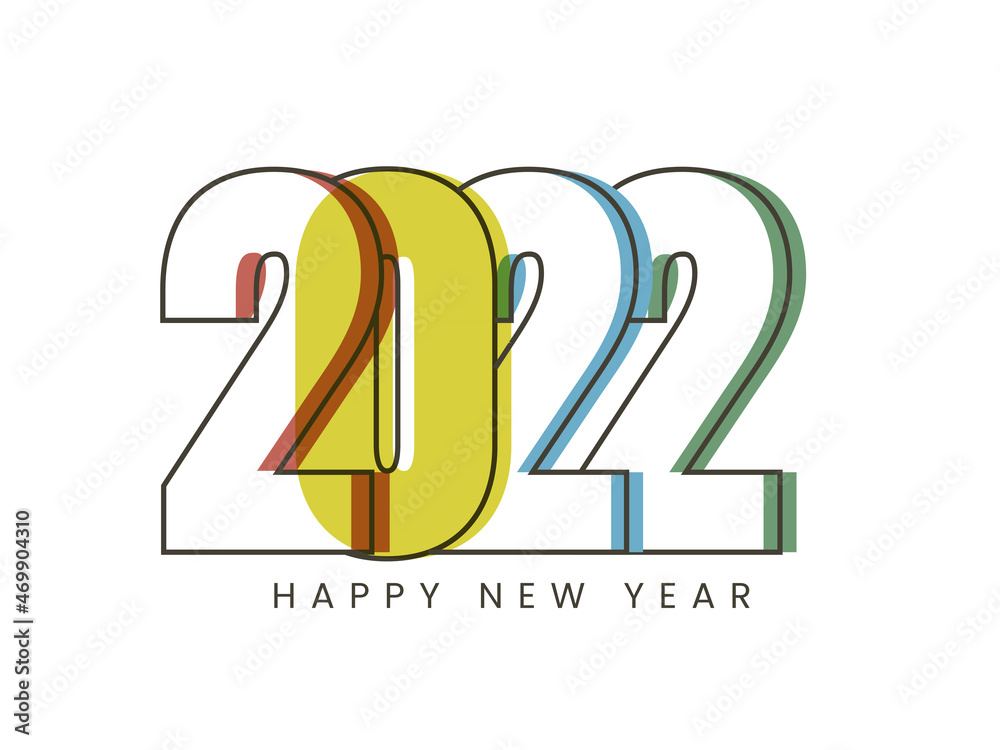 Vector 2022 Happy New Year Font On White Background.