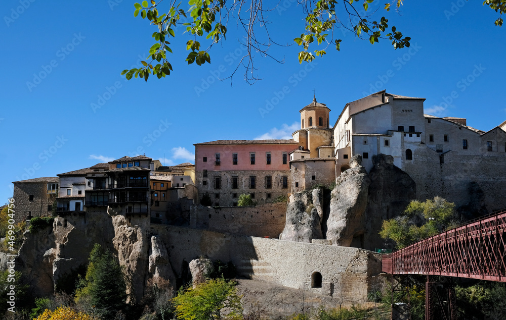 The famous hanging houses in Cuenca, Spain, during autumn season
